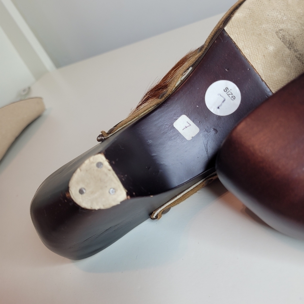Mystique Calf Hair Leather Wooden Clogs Size Women's 7 - Picture 11 of 13